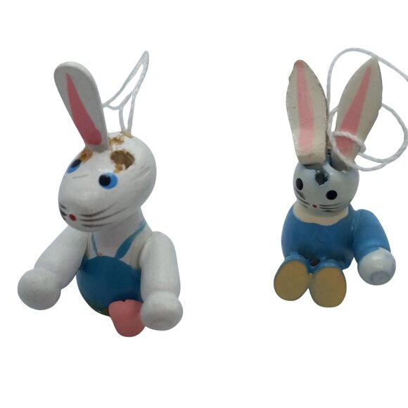 Easter Ornaments Set Of 4 Wooden Bunny Duck Designs Tree Decorations Vintage - Picture 2 of 5